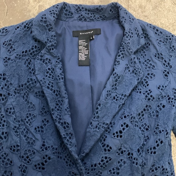 Sandro eyelet Women's Blue Lace Blazer - Picture 2 of 6